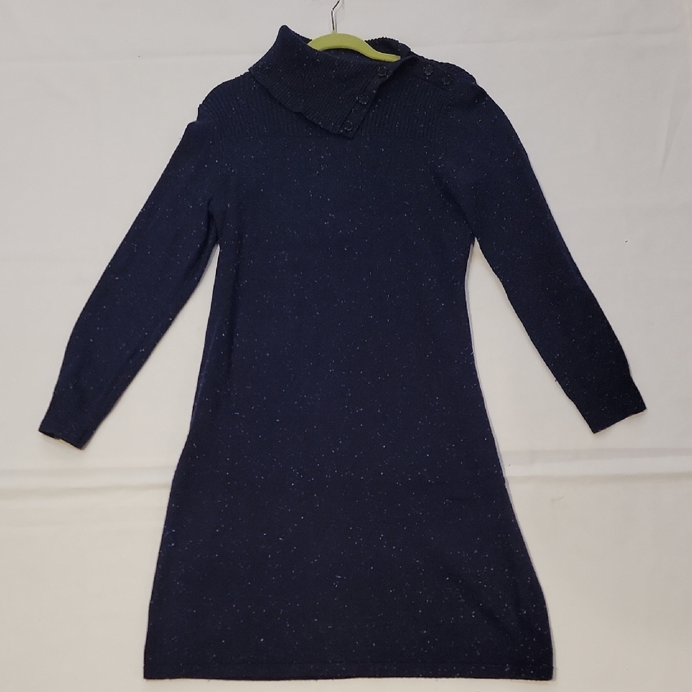 Talbots Navy & Color Specks Knit Dress w/ Button Collar - Size M
